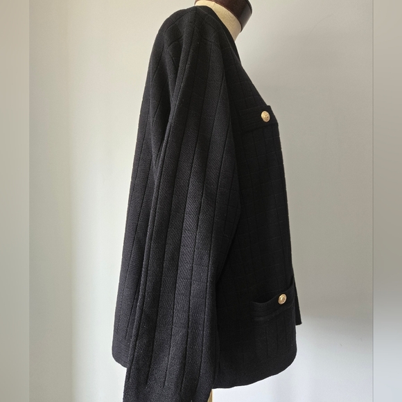 SIONI Black Ceckered Cardigan with Gold Lion Buttons. Size 1x - Picture 5 of 11